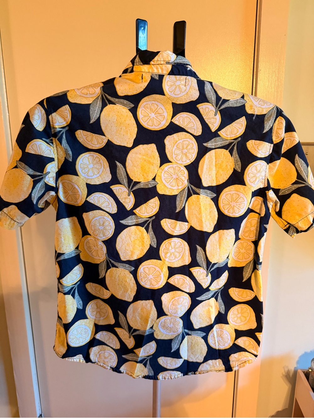 Old Navy Navy and Yellow Short-Sleeve Button-Down with Lemon Print Shirt - Picture 2 of 3